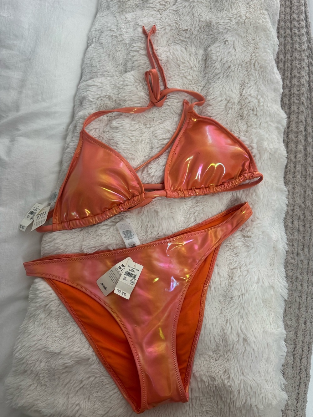 NWT AERIE Iridescent Orange Bikini Set